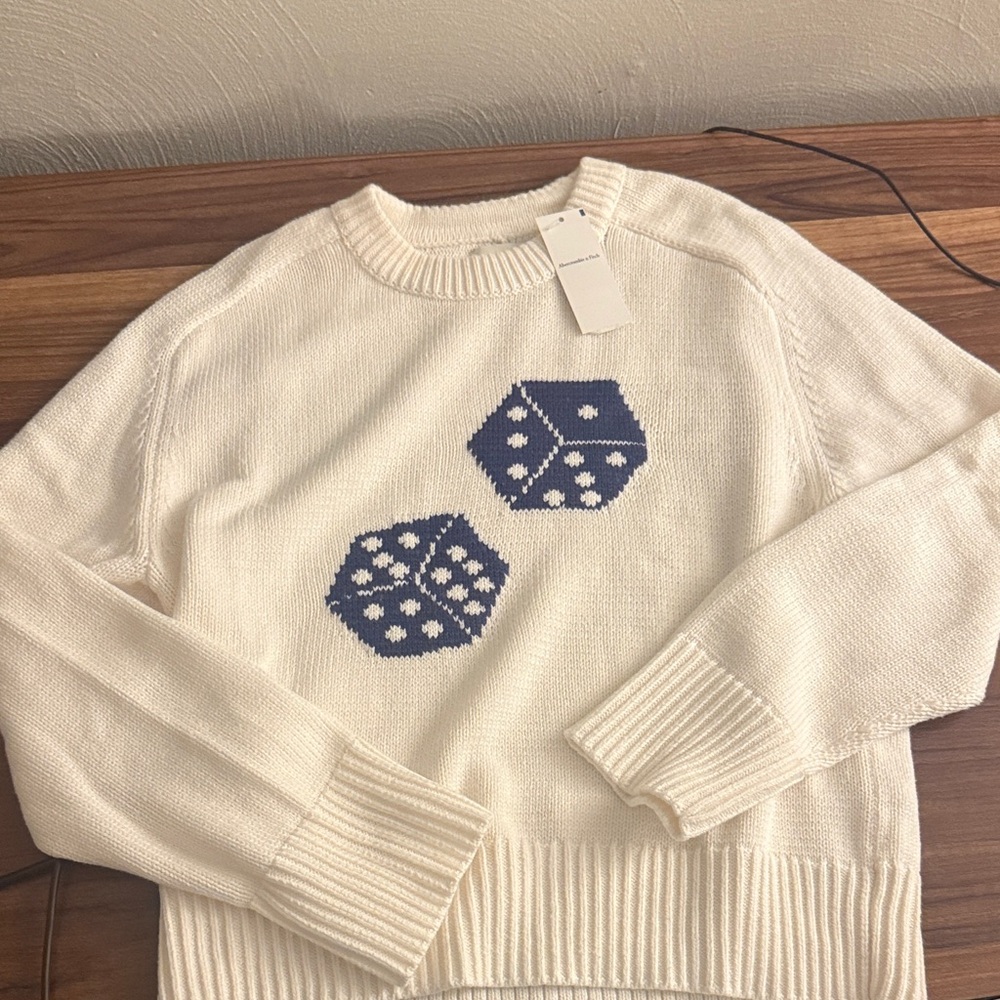 NEW! Cream Sweater with Blue Dice Design/ with tag